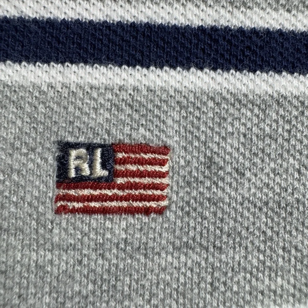 Polo Jeans Company Shirt Mens XL Gray US Flag‎ Blue White Short Sleeve Striped